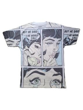 DETER Clothing Men's Medium Graphic T-Shirt Comic Pop Art All Over Print - NEW